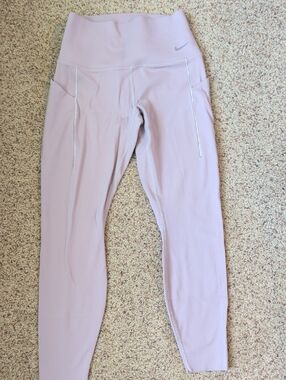 Nike Light Pink High-Waist 7/8 Leggings with Reflective Trim
